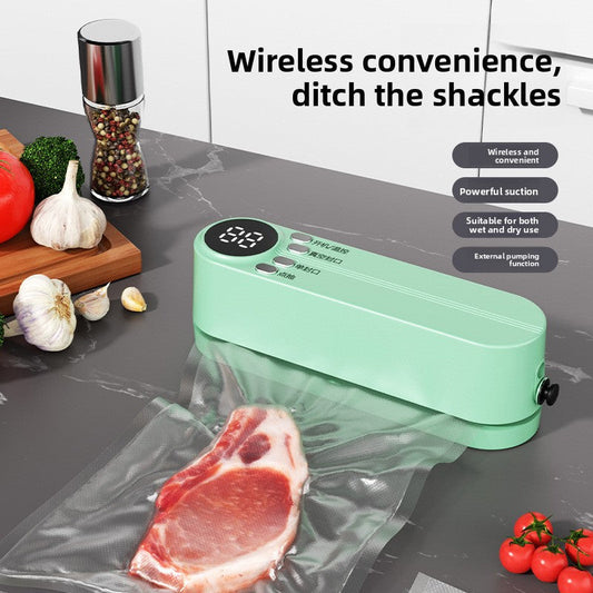 Compact mini sealing machine with wireless, automatic vacuum sealing for food preservation