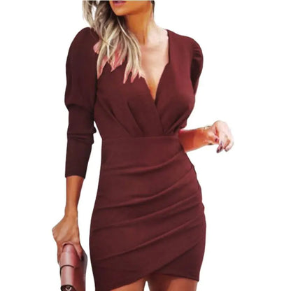 2026 Fashion Women's Slim Fit V-Neck Long Sleeve Dress
