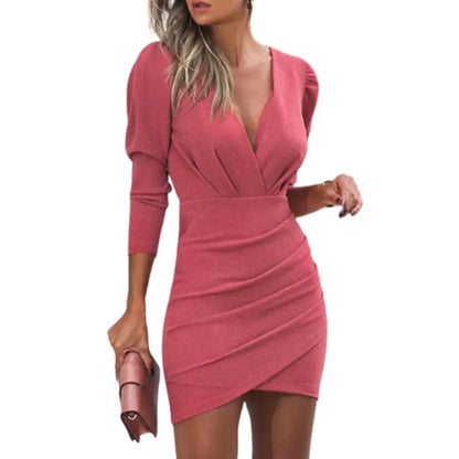 2026 Fashion Women's Slim Fit V-Neck Long Sleeve Dress